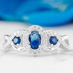 Blue Sapphire Gemstone ring, size 7, 925 Sterling Silver Charmed Aroma
